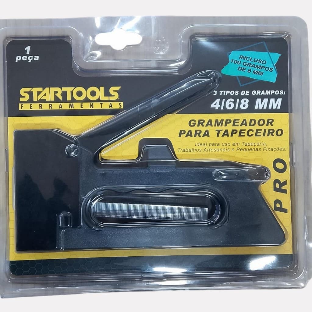 Grampeador Tapeceiro Profissional 4/6/8mm com 100 Grampos Estofador Artesanato Fixador Manual Preto