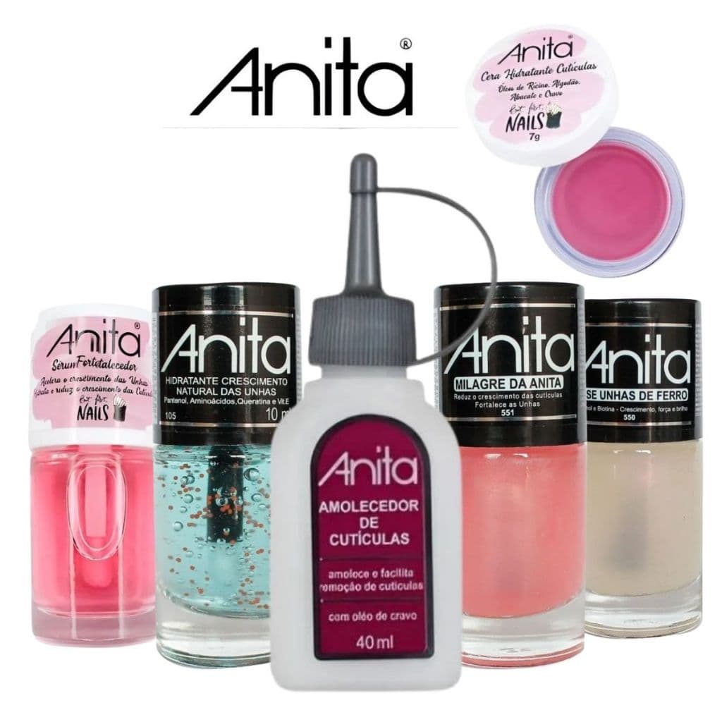 ANITA - KIT 6 PRODUTOS TRATAMENTO PARA UNHAS ANITA CERA + AMOLECEDOR DE CUTÍCULAS 40 ML+ 4 ESMALTES