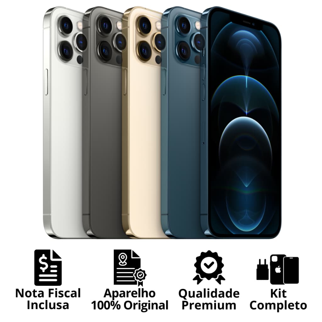 iPhone 12 / 12 Pro / 12 Pro Max Apple Original Seminovo Vitrine Bateria 85% a 100% NF + Carregador + Película + Capinha