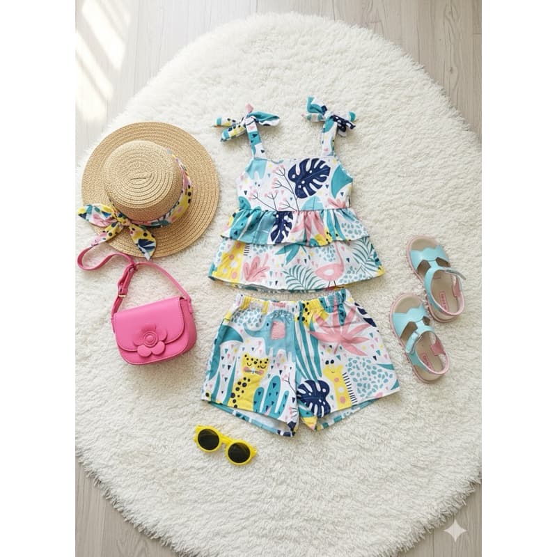 Conjunto Estilo Fábula de Menina Estampas Exclusivas Blusa Bata e shorts