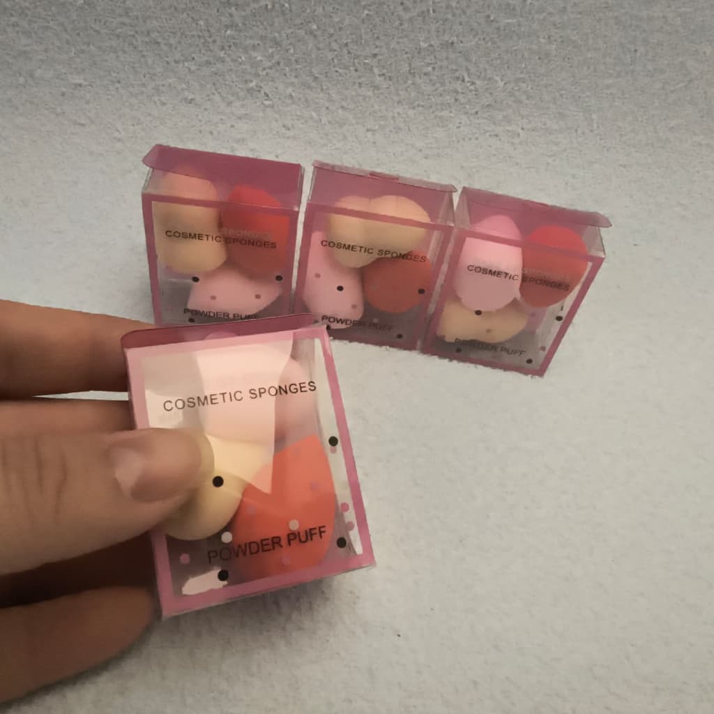 Kit 3 Mini Esponjas de Maquiagem – Modelos Gota, Chanfrada e Cabeça – Toque Macio