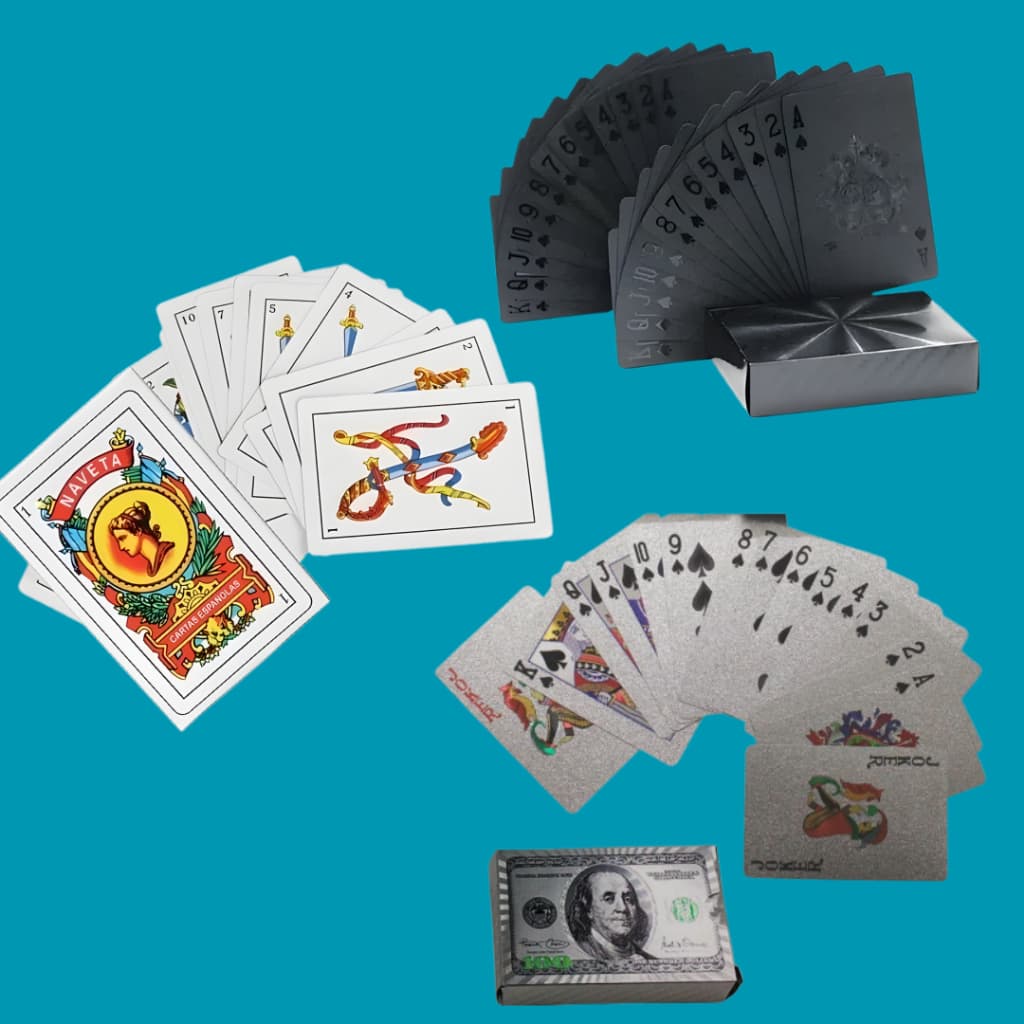 Kit com 3 Baralhos – 1 Espanhol, 1 Preto e 1 Prata Dólar – Premium e Colecionável