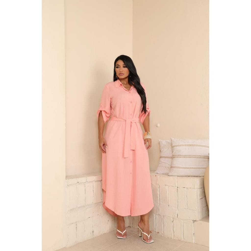 VESTIDO CHAMISE MANGA 3/4 COM LAÇO PRA AMARRAR