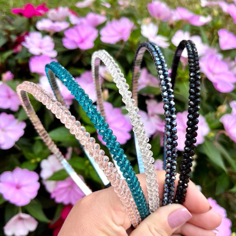 Tiara de Cabelo Linda com Miçangas Transparentes