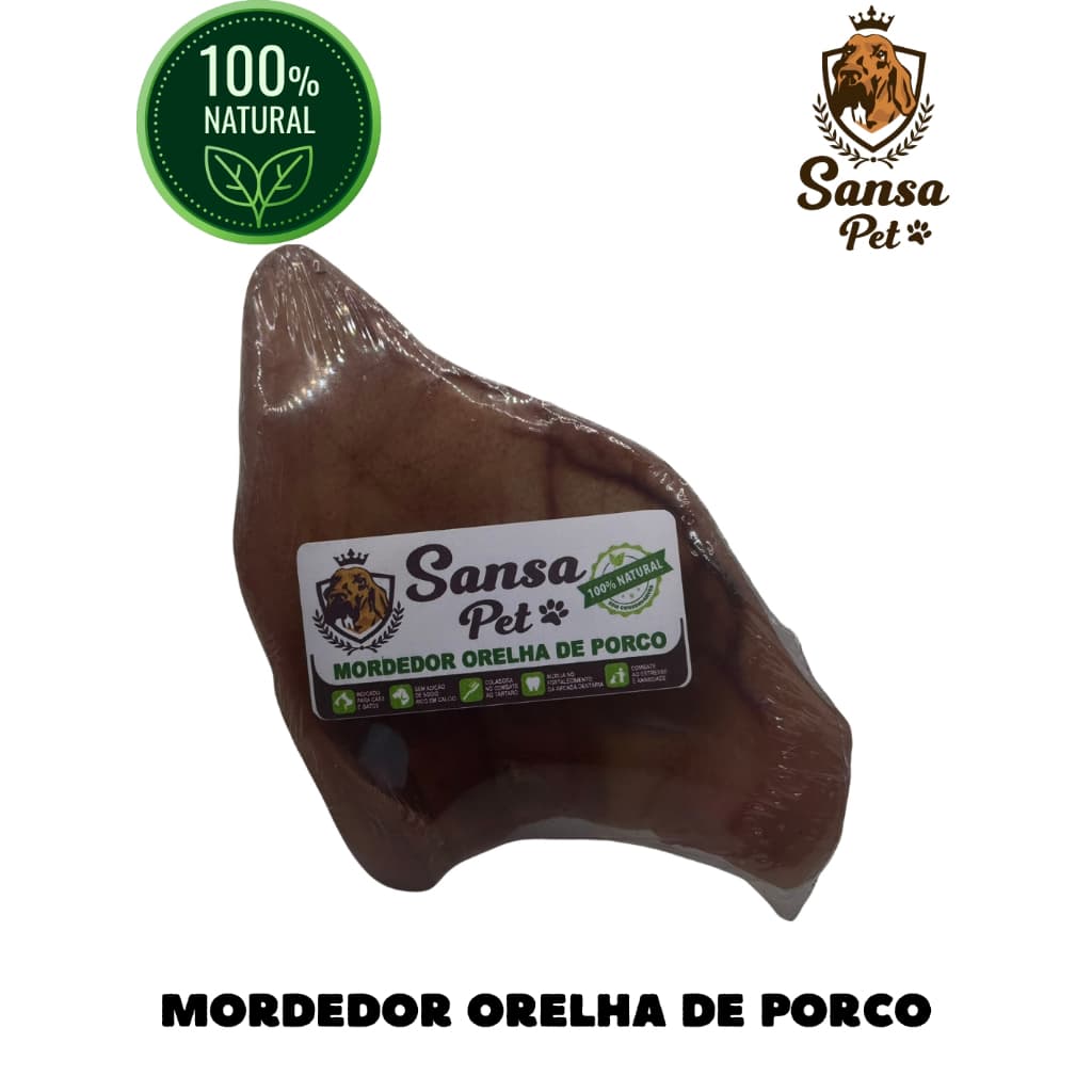 Mordedor Pet Orelha para Pet Natural Sem Pelo Suino Anti Estress Remove Tártaro