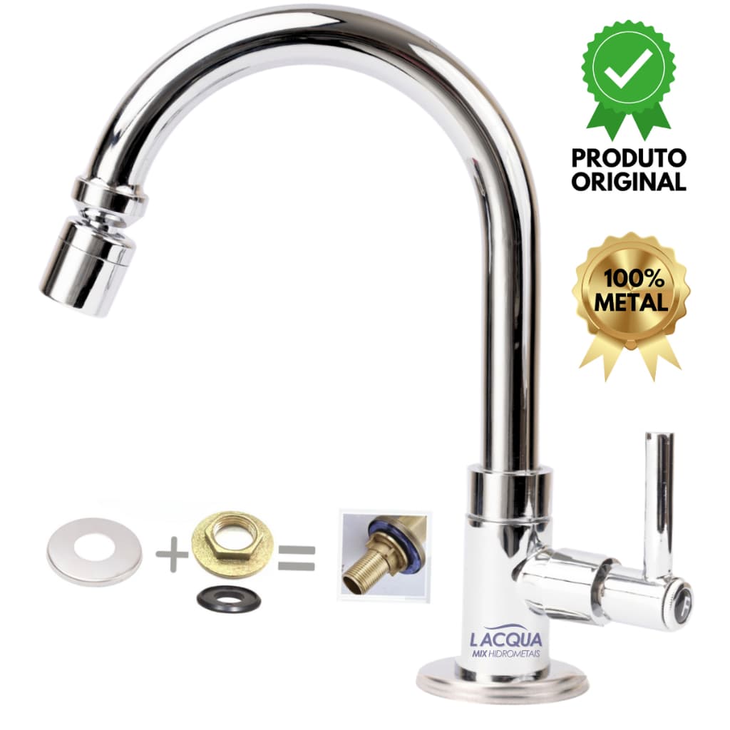 TORNEIRA LAVATÓRIO GRANDE LUXO C/ AREJADOR ARTICULADO METAL 100%