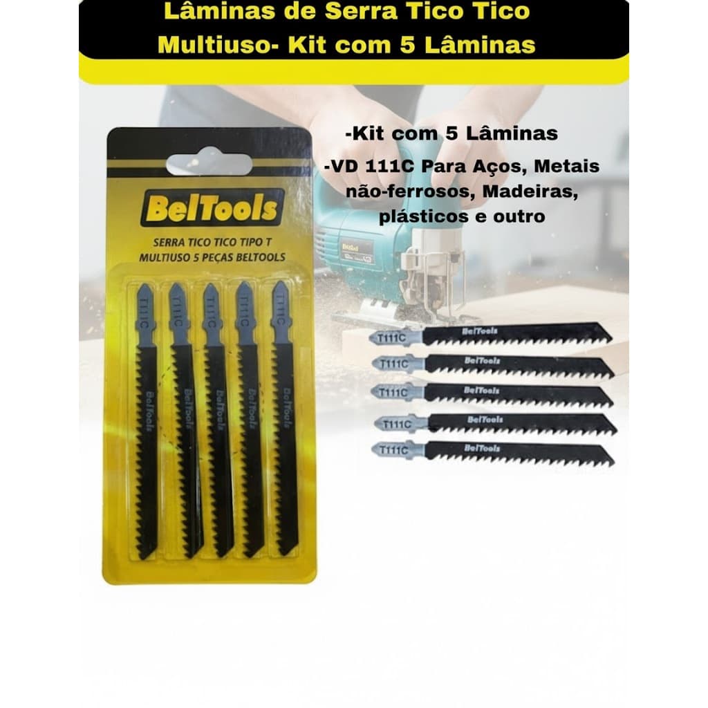 Serra Tico-Tico Tipo T kit 5 laminas Multiuso para Aços Metais não ferrosos, Madeira e Plásticos 1