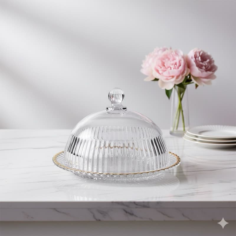 Queijeira Canelada Wolff Cristal Ecológico 20cm com Tampa e Borda Ouro Linha Imperatriz