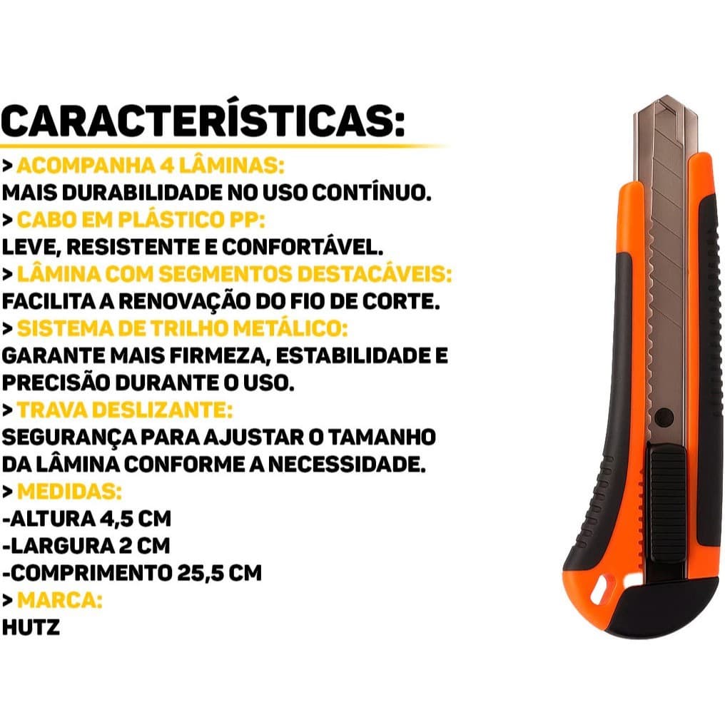 Estilete Emborrachado Profissional Corte Preciso e Alta Qualidade Com Trava 18 mm