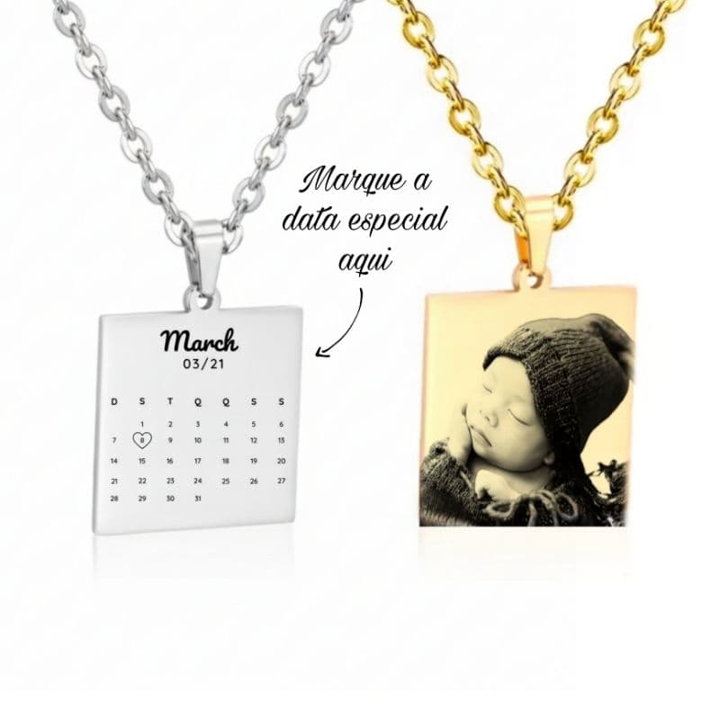 Colar Corrente Personalizada Foto Imagem Calendário Aço Inoxidável Masculino Feminino Namoro Casal