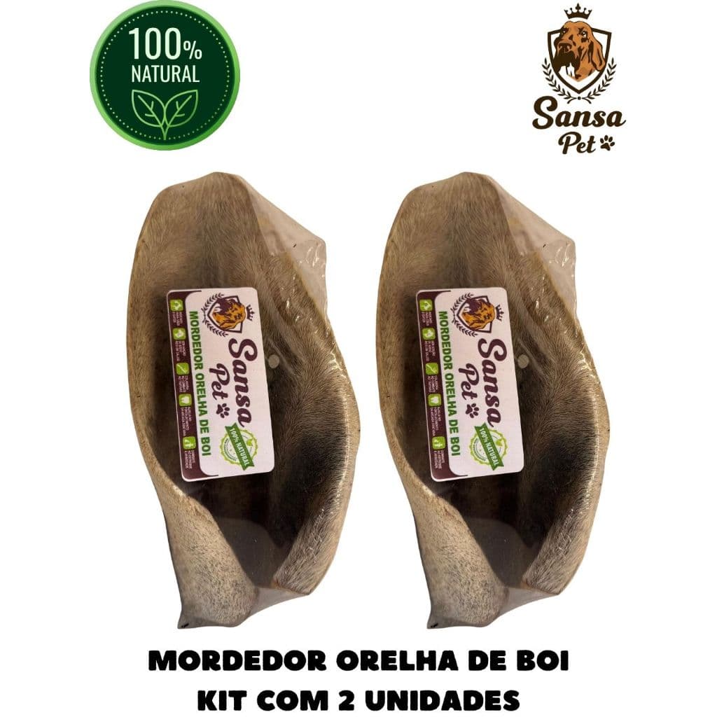 Mordedor Orelha de Boi 100% Natural Desidratado Petisco Proteína Colágeno Bovino KIT 2 Unidades