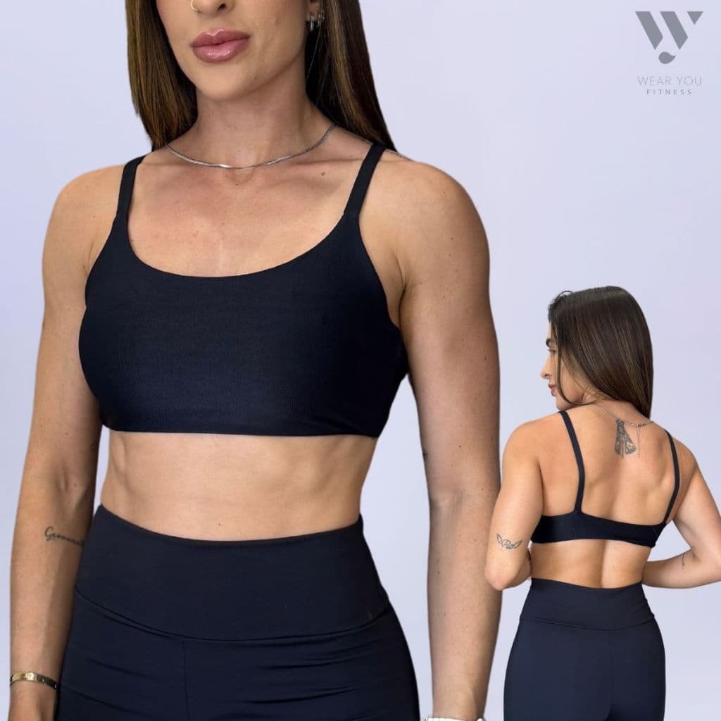 Top Preto Alcinha Fitness Duplo Entrada Para Bojo Treino Academia Com Compressão