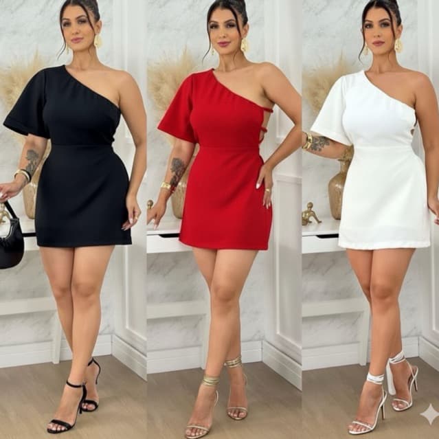 Vestido Macaquinho Feminino Alfaiataria Nula Manga Flare Curto Tirinhas Ajustáveis com Bojo Sofisticado