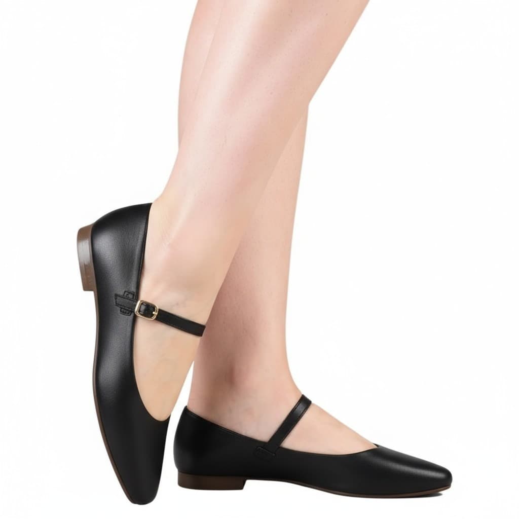 Sapato Feminino Boneca com Fecho Fivela e Sem Salto Sapatilha Feminina Estilo Básico Mary Janes com Tamanho Especial