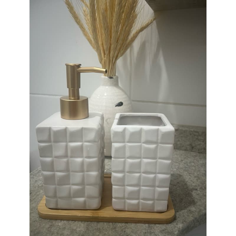 kit Jogo Lavabo Banheiro 3 peças Porcelana Bambu