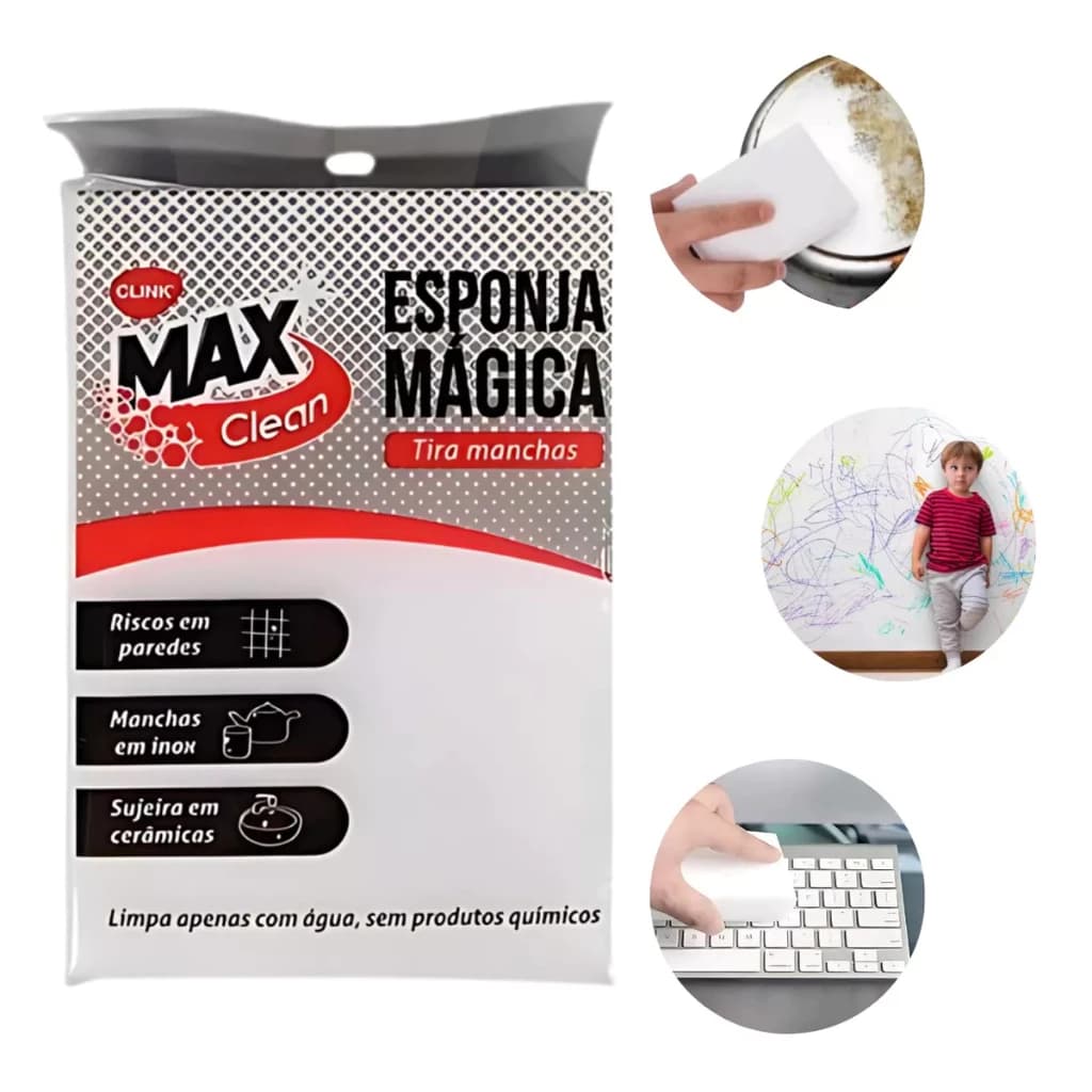 Kit Esponja Bucha Mágica Branca Grande Tira Manchas Max Clean Clink
