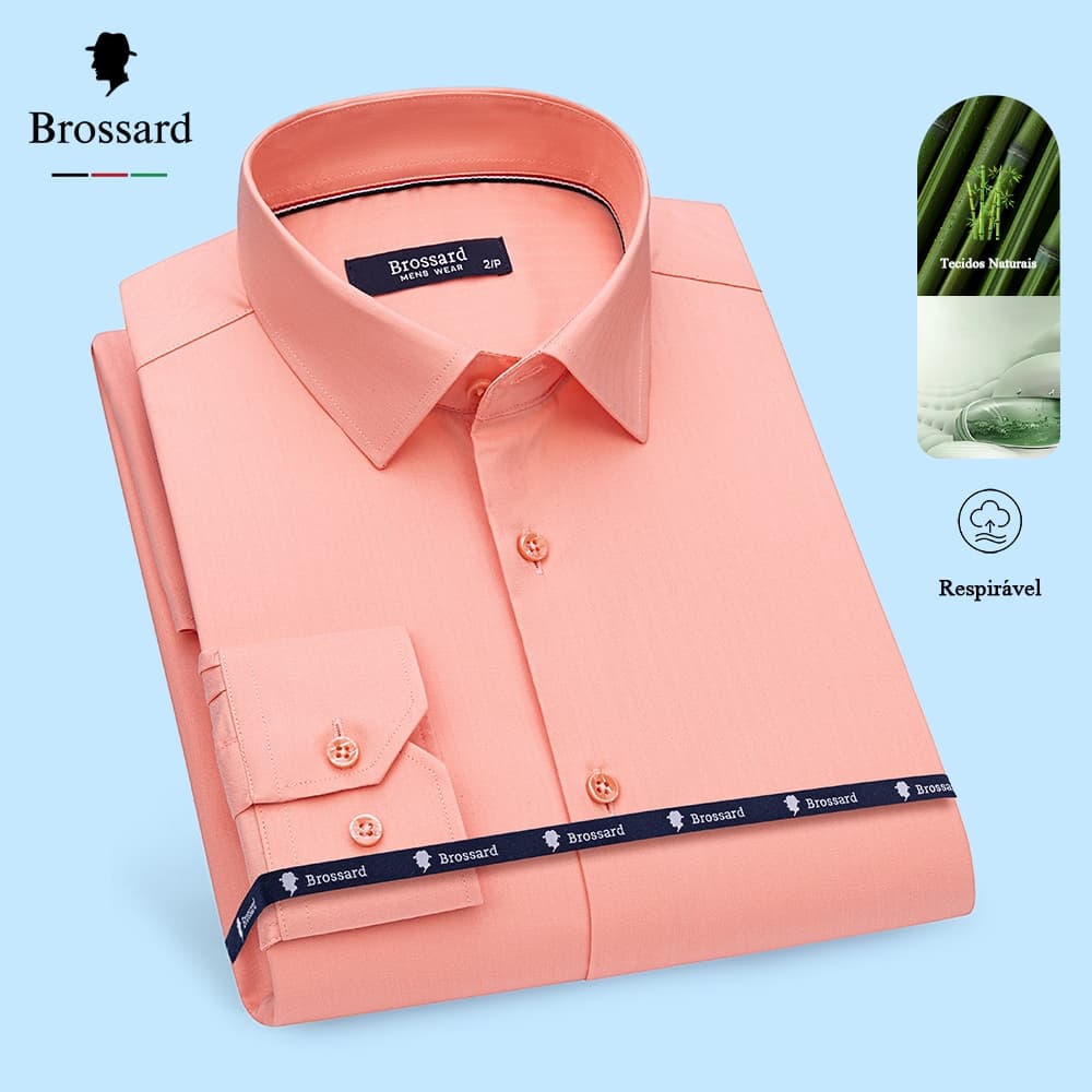 Camisa Social Masculina Não Amassa Respirável BROSSARD Moda Slim Tecido de Resfriamento Confortável