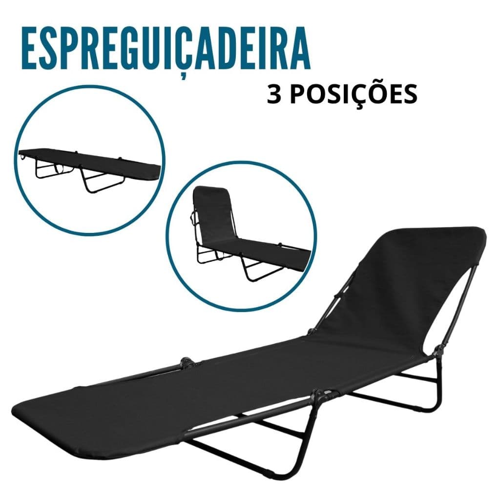 Cadeira Espreguiçadeira 3 Posições Dobrável Camping Piscina