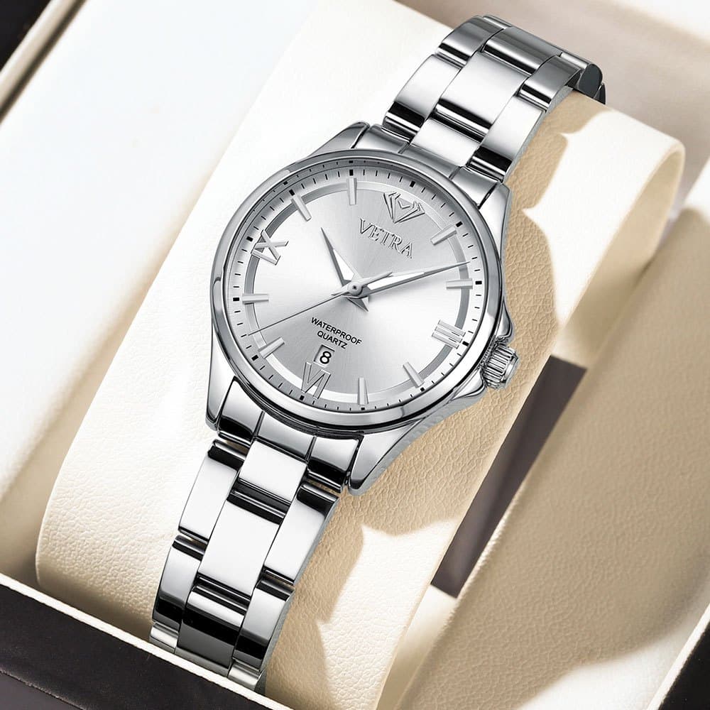 VETRA Relogio Feminino Original Relógio Luxo a Prova d Água Presente para Mulher Aço Inoxidável Prata 3668