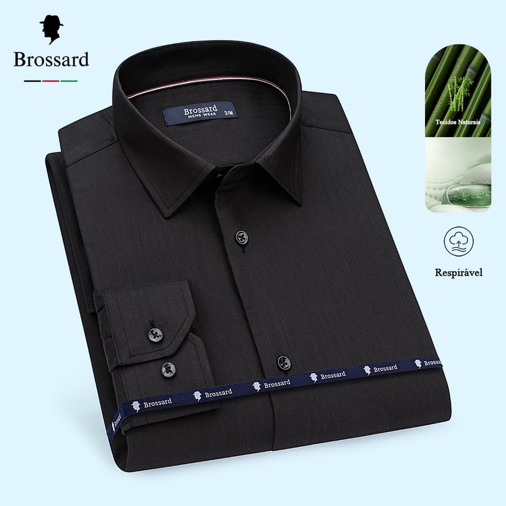 Camisa Social Masculina Não Amassa BROSSARD Manga Longa Slim - Tecido Fresco, Macio e Respirável