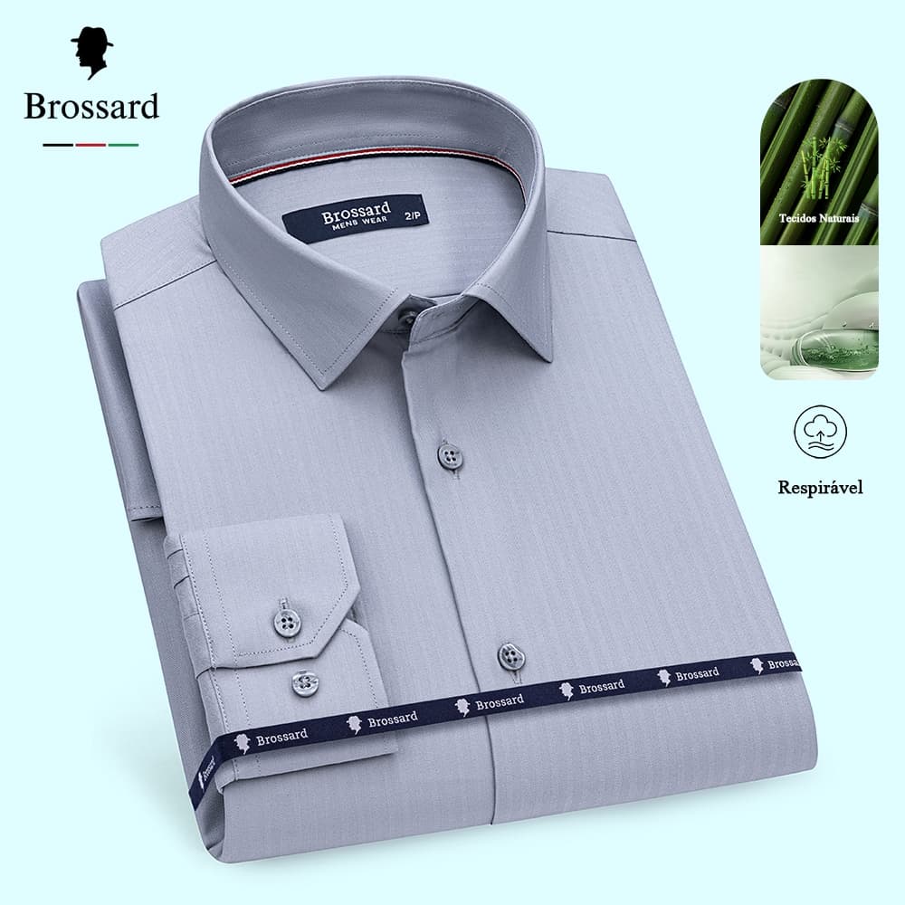 Camisa Masculina Estilosa Manga Longa Slim Tecido de Sensação Fresca Que Proporciona Resfriamento