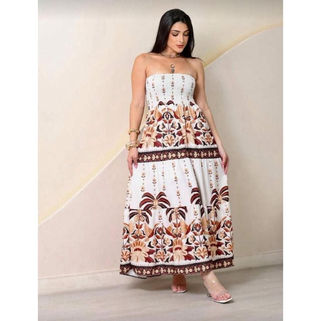 Vestido Longo Feminina Comprido Estampado Floral Tomara que Caia Tendencia