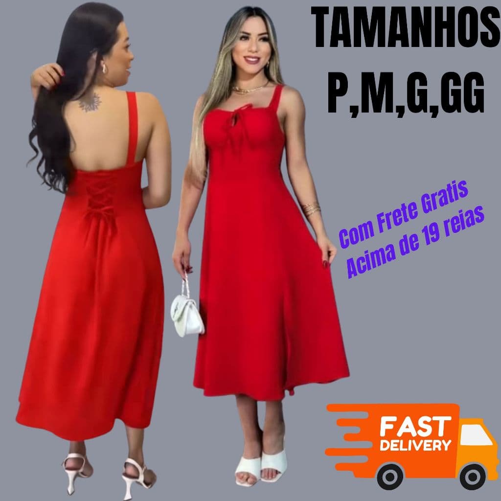 Vestido Midi Vermelho Clássico com Laço Frontal – Look de Verão Moda Verão