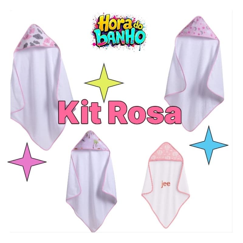 KIT 4 TOALHAS COM CAPUZ FORRADO MACIA MENINA OU MENINO