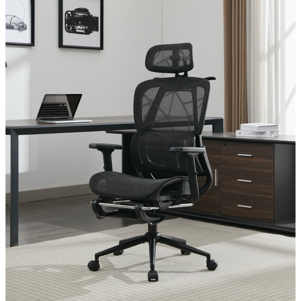 Cadeira Ergonômica de Escritório Multifuncional com Repousapés Com Apoio Lombar E De Pernas