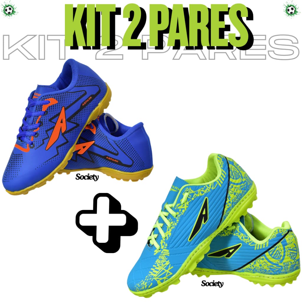 Kit 2 Pares de Chuteira Society Masculino Infantil+Adulto Inclusos Campo Futebol Macio Leve Desconto