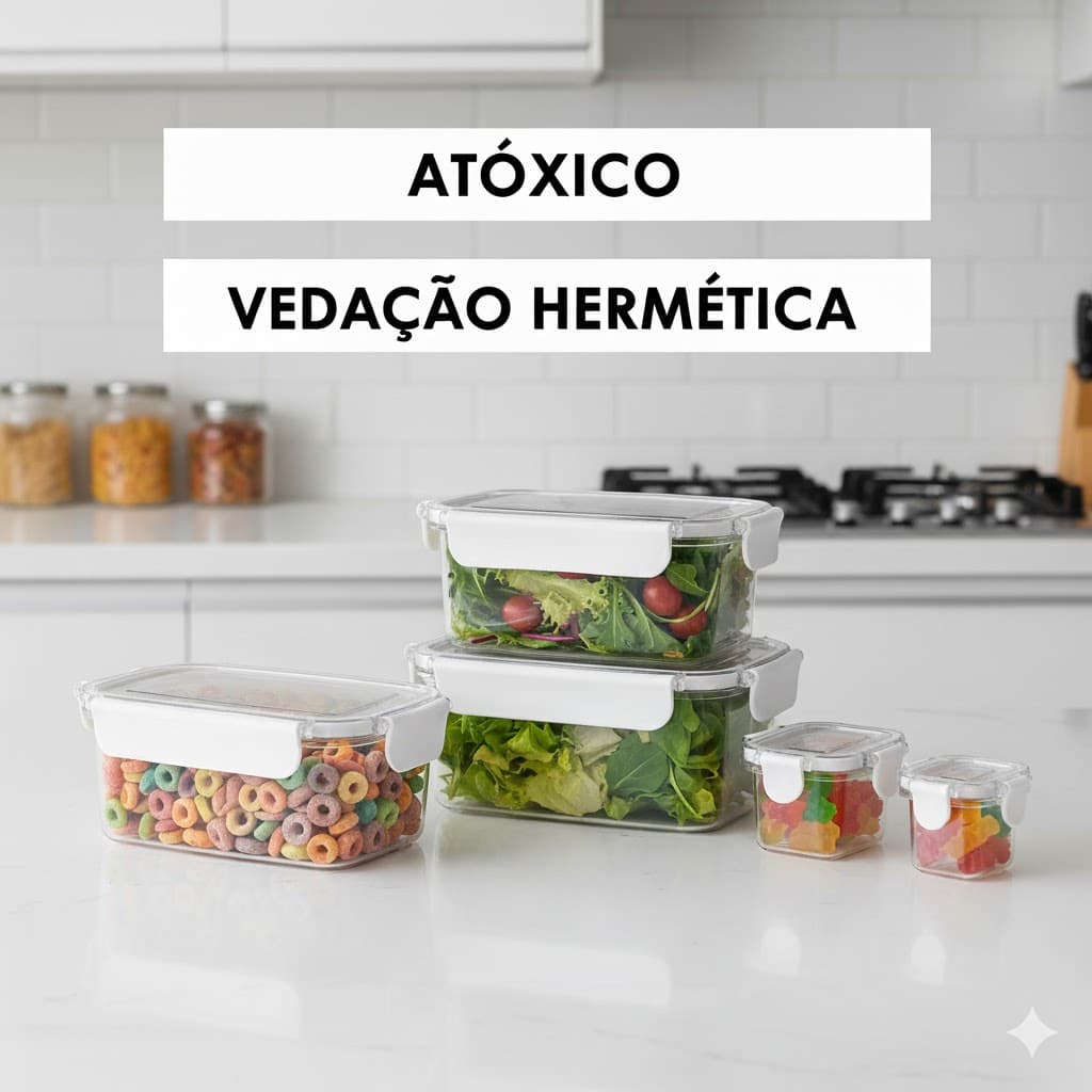 Conjunto 3 Potes de Vidro Hermético Pote de Marmita Casa Cozinha Tampa com Trava