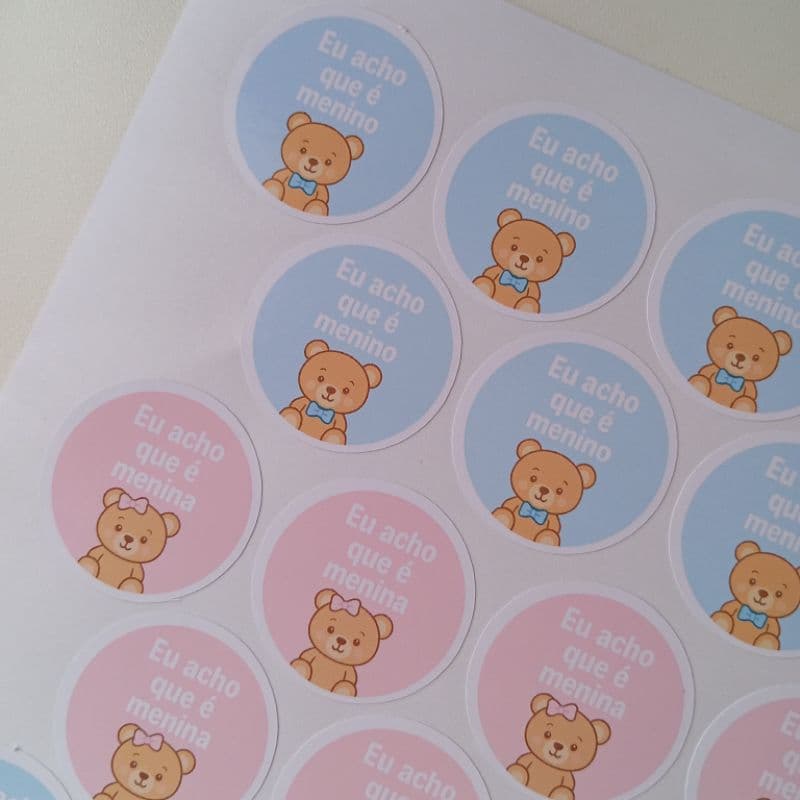 Kit 30 Adesivos Chá Revelação Ursinho - Menina ou Menino Rosa e Azul