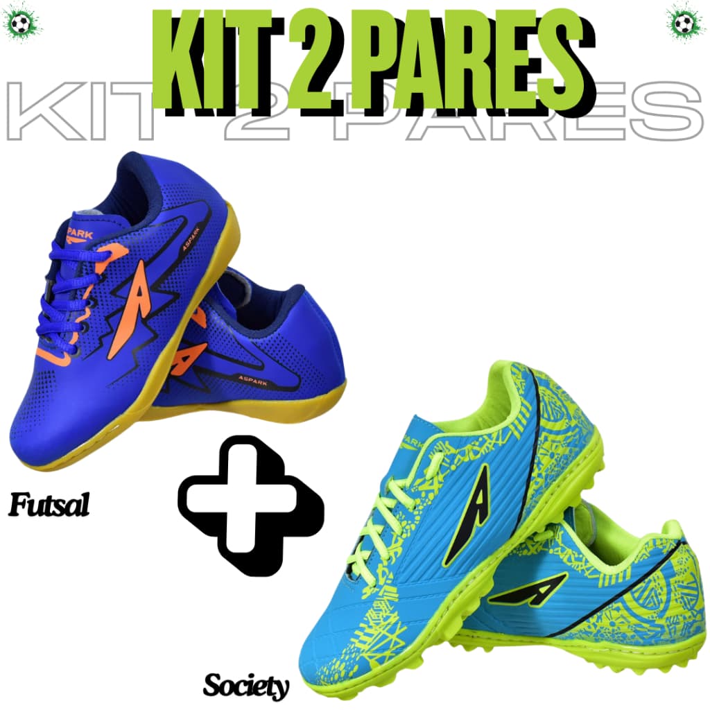 2 Pares de Chuteiras Infantil+Adulto Society+Futsal Masculino Ideal para Campo Macio Leve Futebol