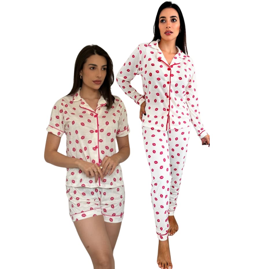 kit pijama blogueirinha 4 peças 4 formas de uso americano gestante amamentação coração azul