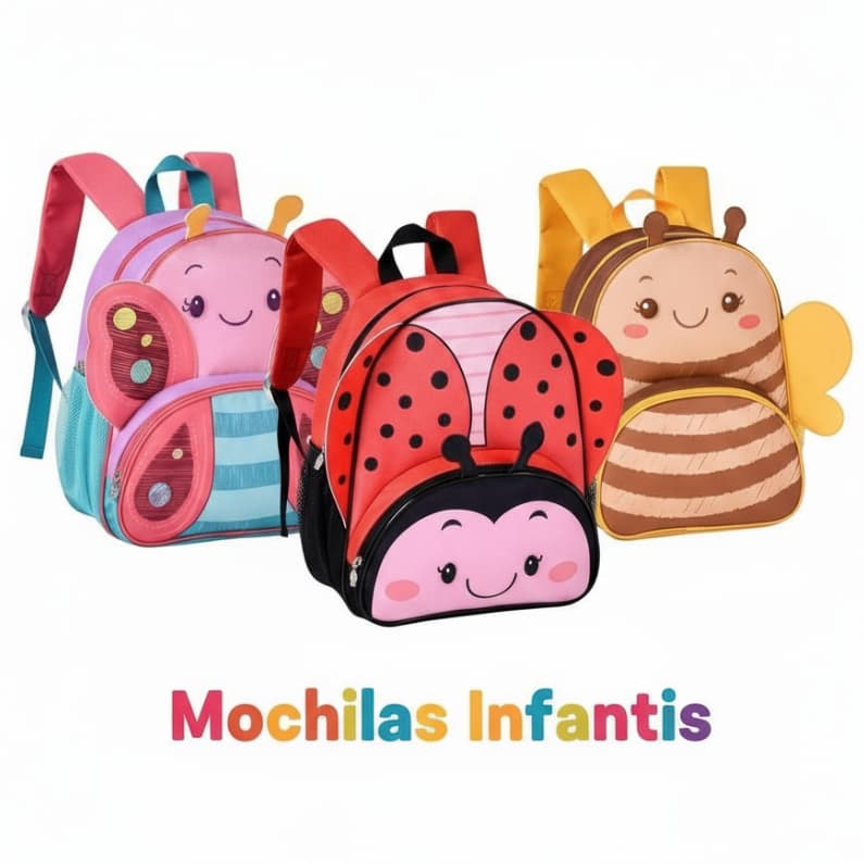 Mochila Infantil de Costas Personagem com 3 Variações Abelhinha, Borboleta, Joaninha