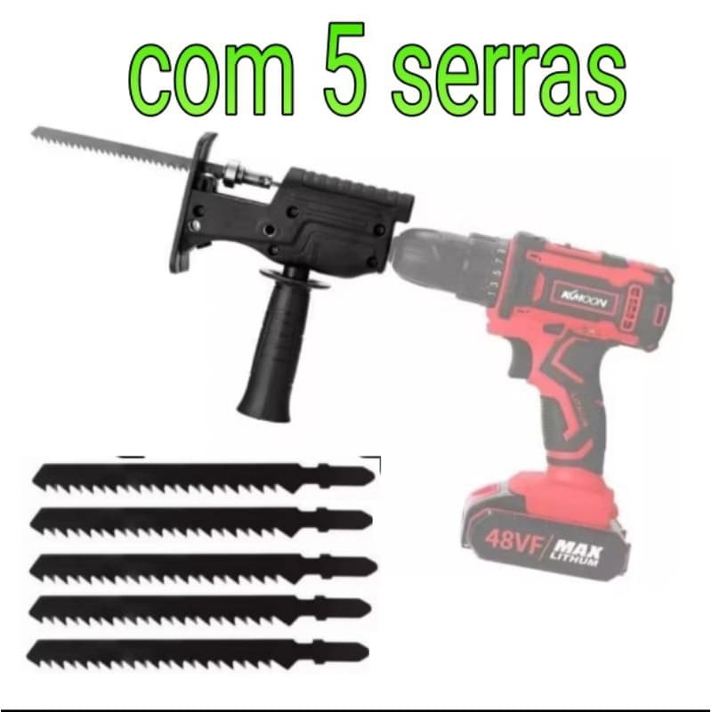 Kit adaptador serra elétrica tico tico para furadeira E Parafusadeira Ferramenta De Corte Madeira com 5serras  11817