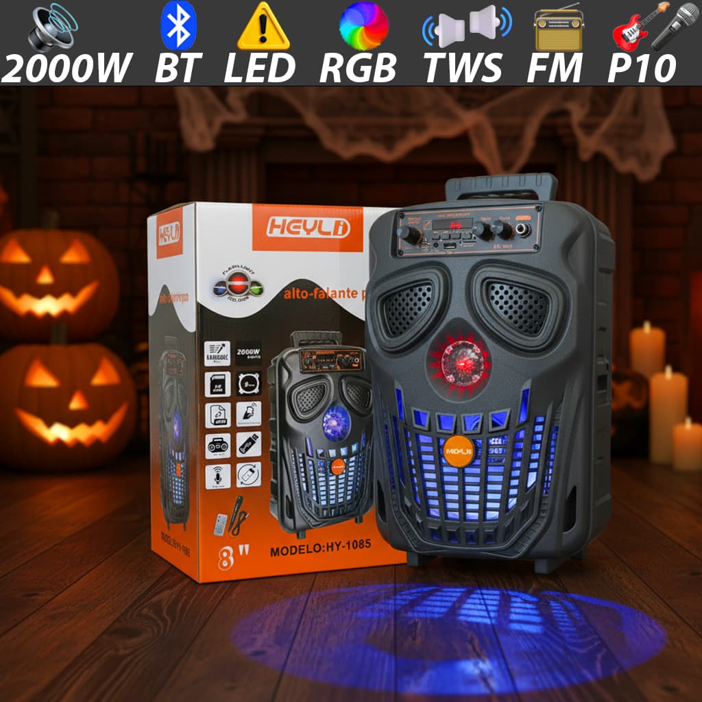 Caixa De Som com Microfone / Bluetooth Portátil 2000W Potente para Festas Halloween