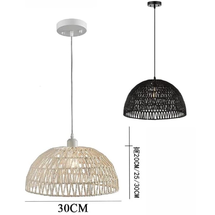 Luminária pendente de vime corda e cânhamo premium, ideal para casa, escritório. PRETA OU BRANCA