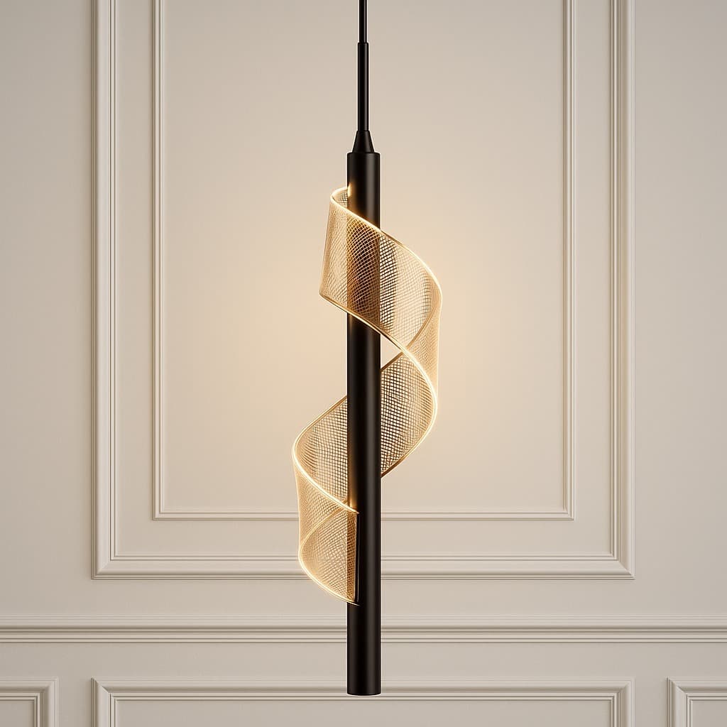 Pendente LED Espiral Elegante Preto Fosco Lustre Moderno Decorativo