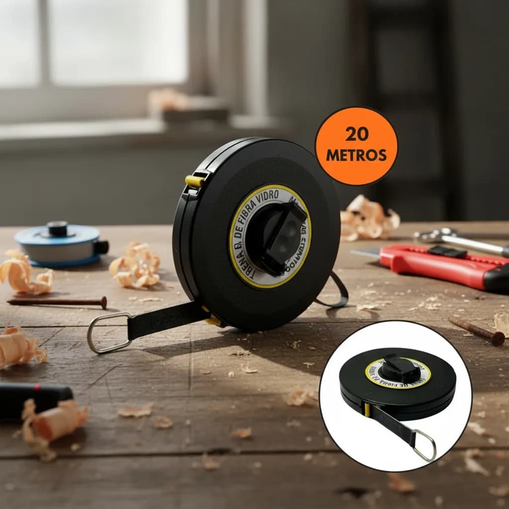Trena Métrica 20 Metros Fibra de Vidro Profissional Fita Métrica Longa