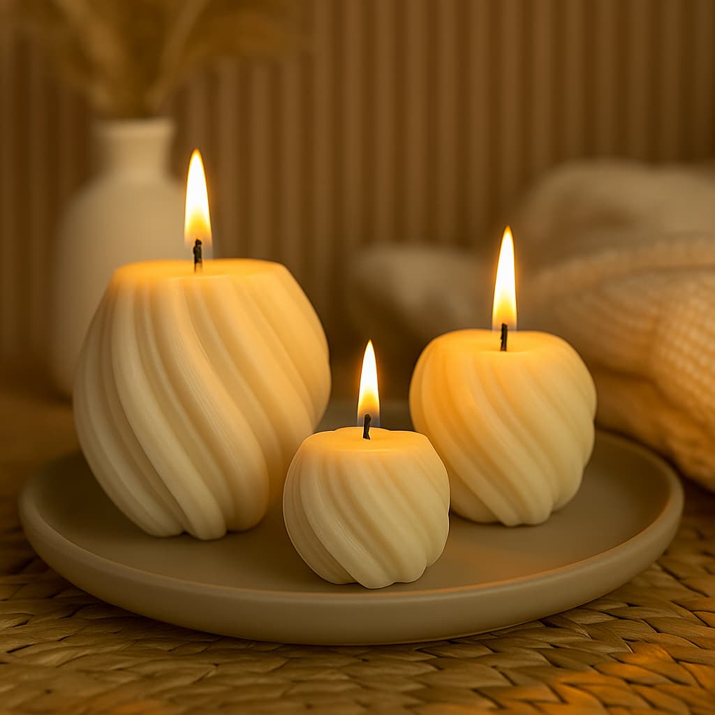 Kit 3 Velas Decorativas Espiral – Cera 100% Vegetal | Artesanal, Premium & Minimalista