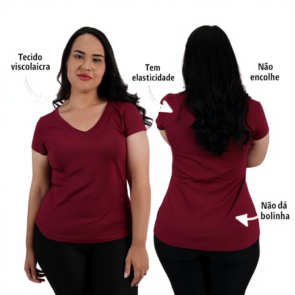 Blusa T Shirt Feminina Plus Size Camisa Malha Viscolycra Camiseta Casual Decote V Tendencia do Verão