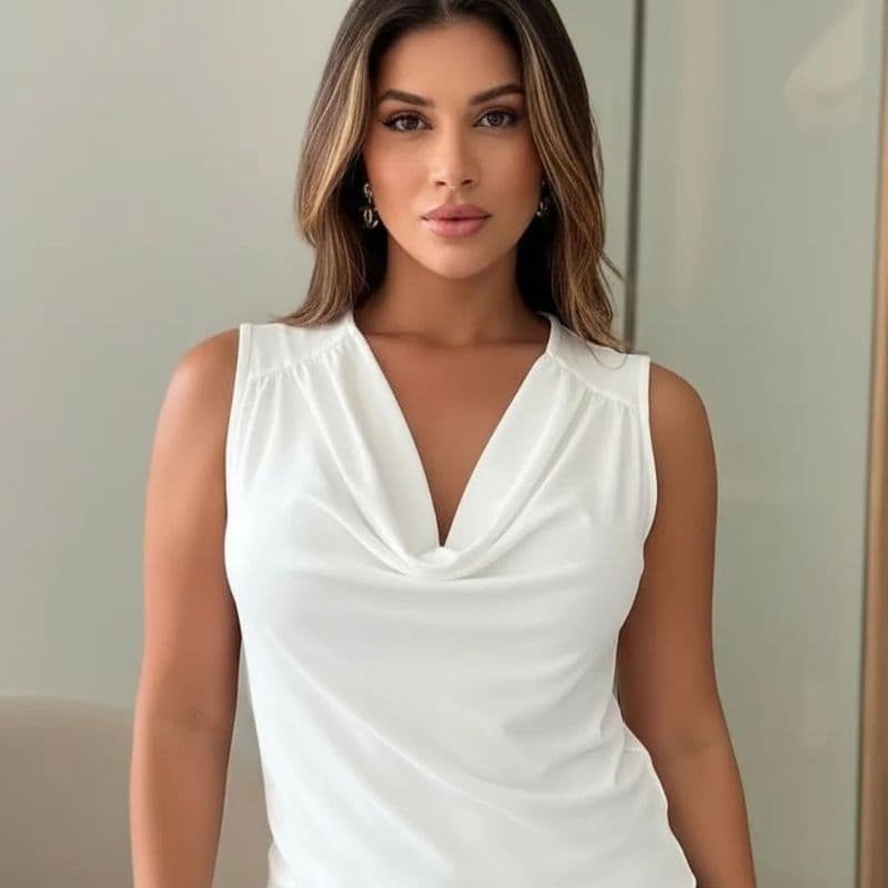 Blusa Feminina Elegante Gola Boba Versátil Blusa Drapeada com Decote Estilosa Verão Suplex