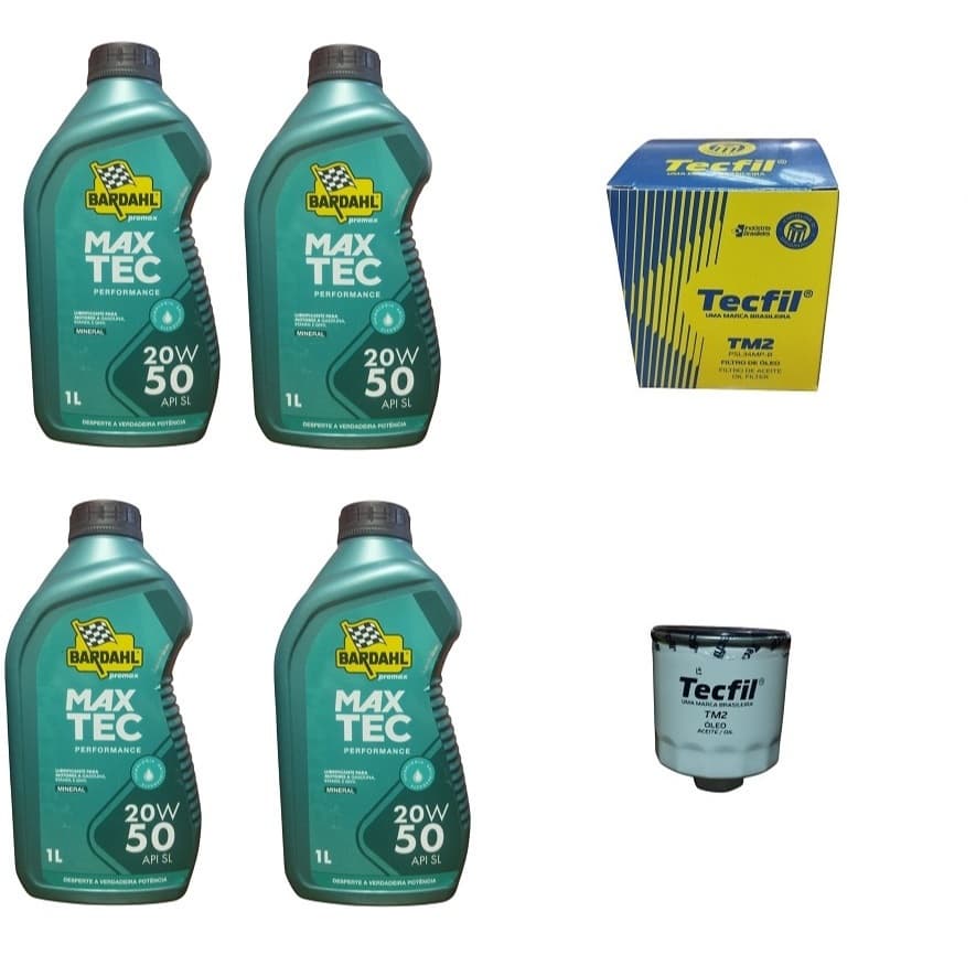 KIT 4 LITROS DE ÓLEO 20W50 BARDAHL MINERAL MAIS FILTRO DE ÓLEO DE MOTOR TECFIL KIT TROCA DE ÓLEO