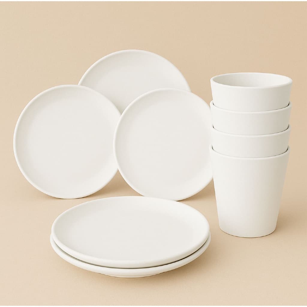 Kit 4 Pratos e 4 Copos Resistentes Empilháveis Reutilizáveis Piscina Praia Churrasco Microondas