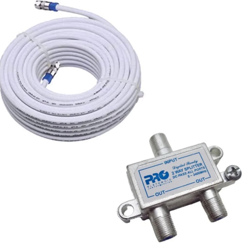 Cabo Coaxial Antena Digital + Conectores + Divisor De Antena Alta 2 Saídas 5 - 2400
