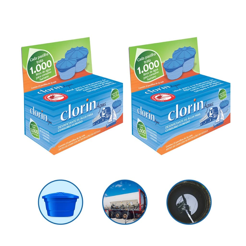 Kit 50 Pastilhas de Cloro p/ Limpar Água Caixa D'Água 1.000L - Clorin 1.000