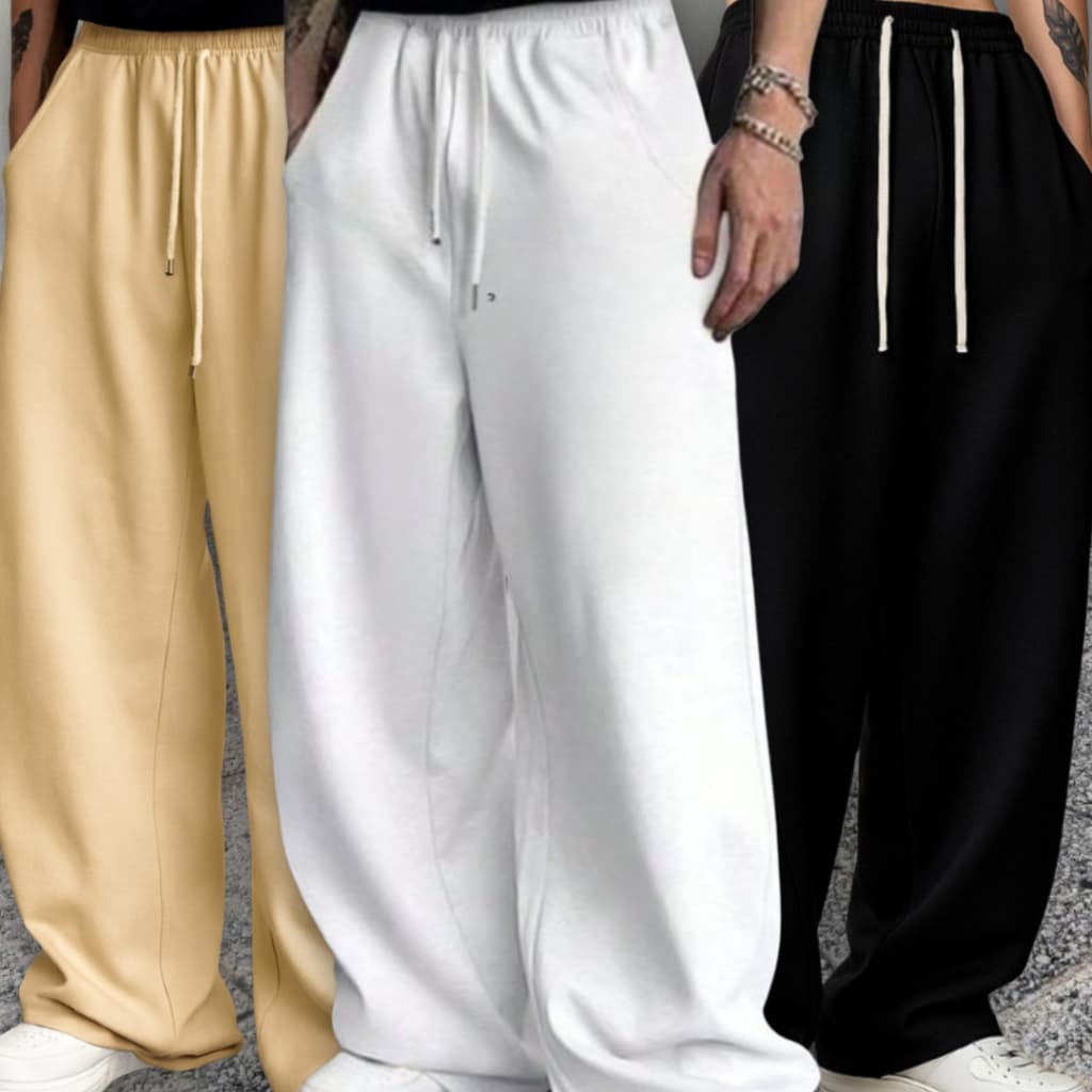 Kit 3 Calça Masculina Baggy de Moletom Cargo Streetwear Exclusiva clean premium Wide Leg Confortável Básica Lisa neutra
