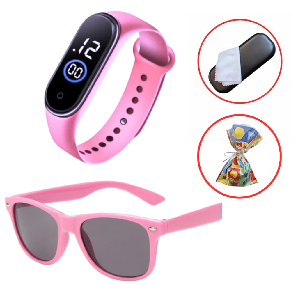 Relógio Infantil De Pulso Digital Led + Óculos De Sol UV com Case cores - Presente para crianças , presente de natal