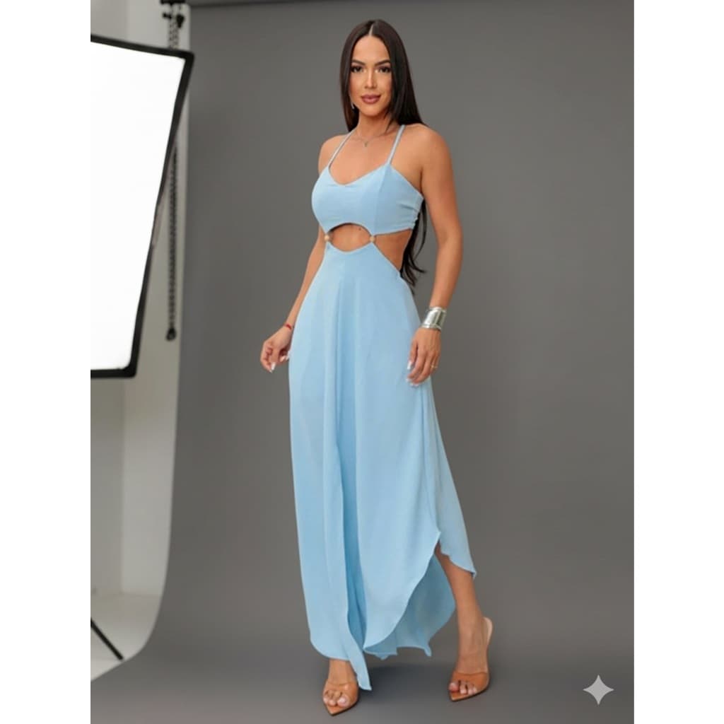 Vestido Longo Feminino com Fenda e Amarração nas Costas